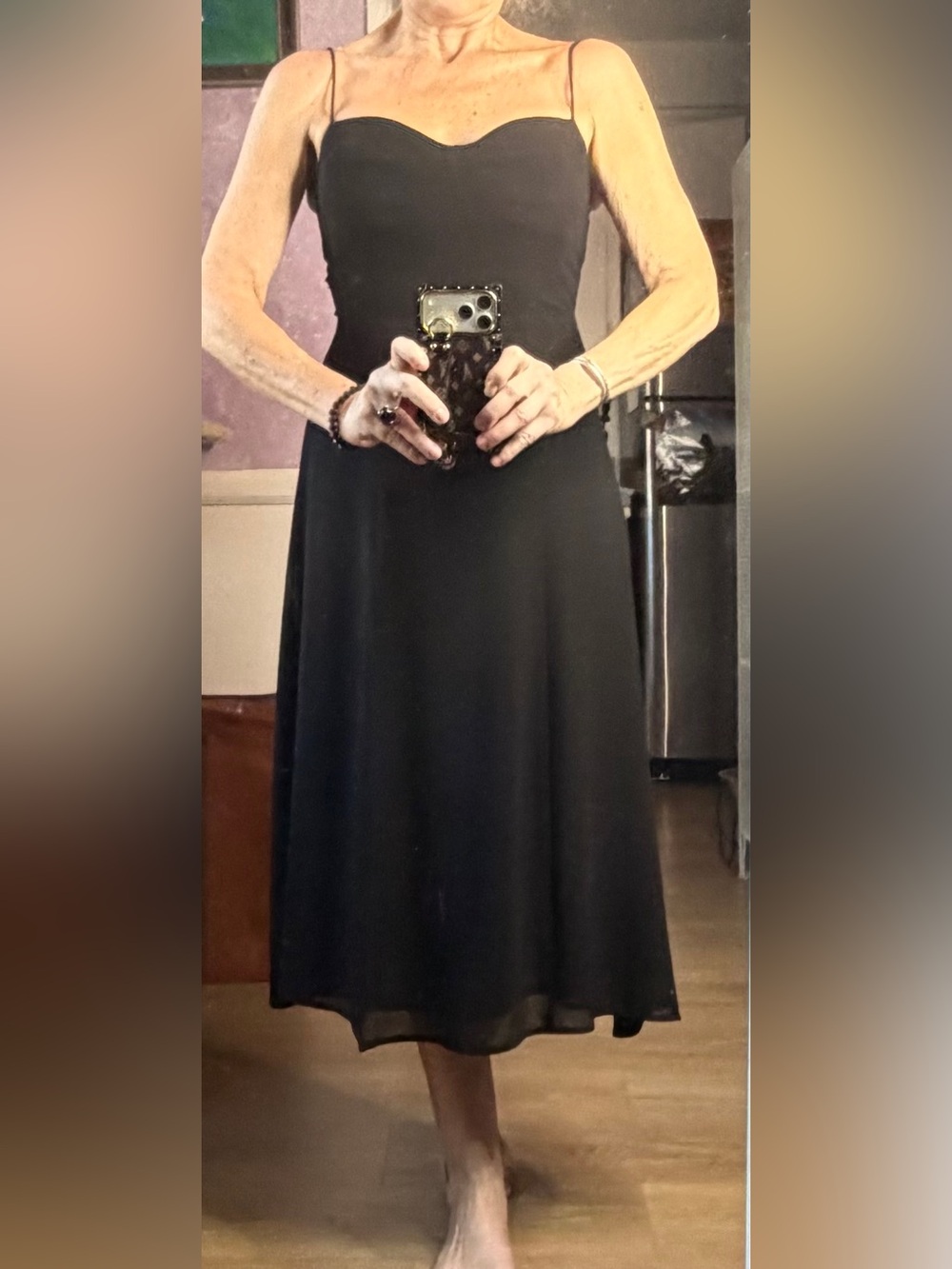 Quintessential Little Black Midi Dress Slim fit and adjustable spaghetti straps